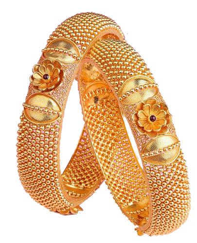 Artisan Beaded Floral Antique Gold Bangles